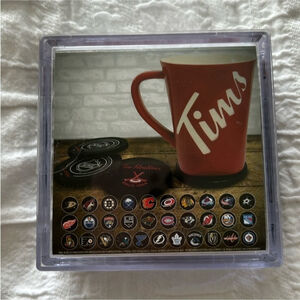 TIM HORTONS COFFEE X VANCOUVER CANUCKS NHL HOCKEY PUCK COASTERS 4 pack  2018